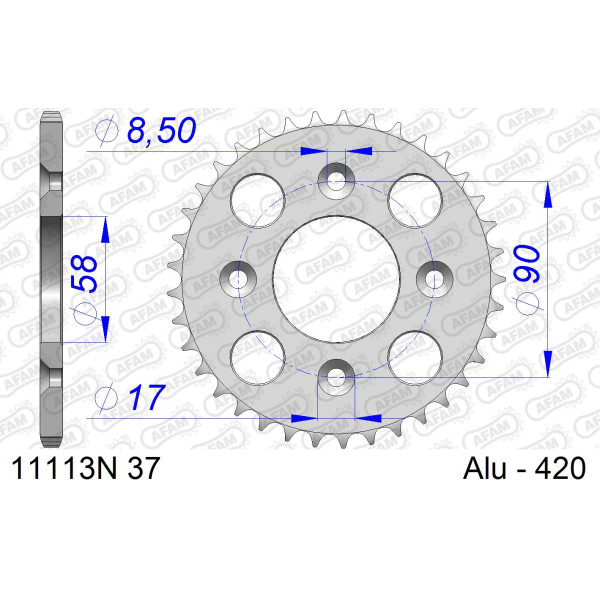 AFAM Zębatka tylna aluminiowa do łańcucha 420 kod 11113N-37