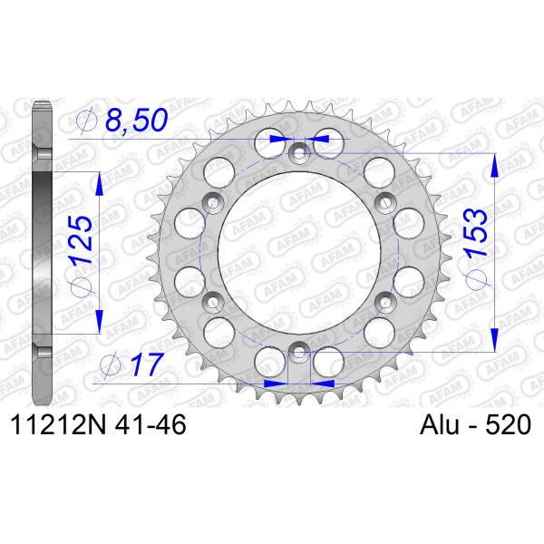 AFAM Zębatka tylna aluminiowa do łańcucha 520 kod 11212N-45