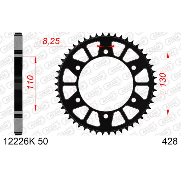 AFAM Zębatka tylna stalowa do łańcucha 428 BLACK kod 12226K-50