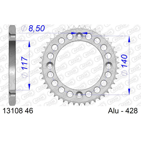AFAM Zębatka tylna aluminiowa do łańcucha 428 kod 13108-46