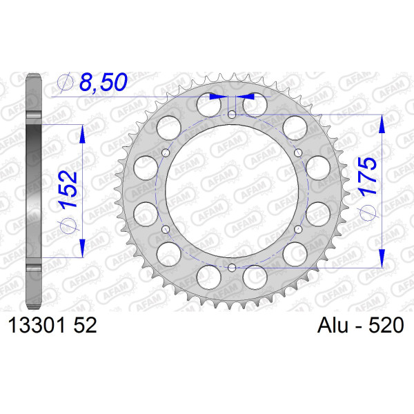 AFAM Zębatka tylna aluminiowa do łańcucha 520 kod 13301-52