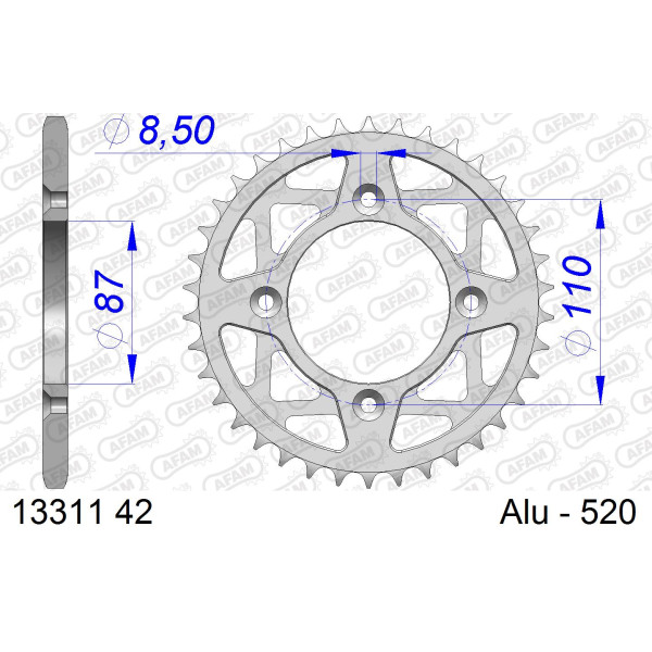 AFAM Zębatka tylna aluminiowa do łańcucha 520 kod 13311-42