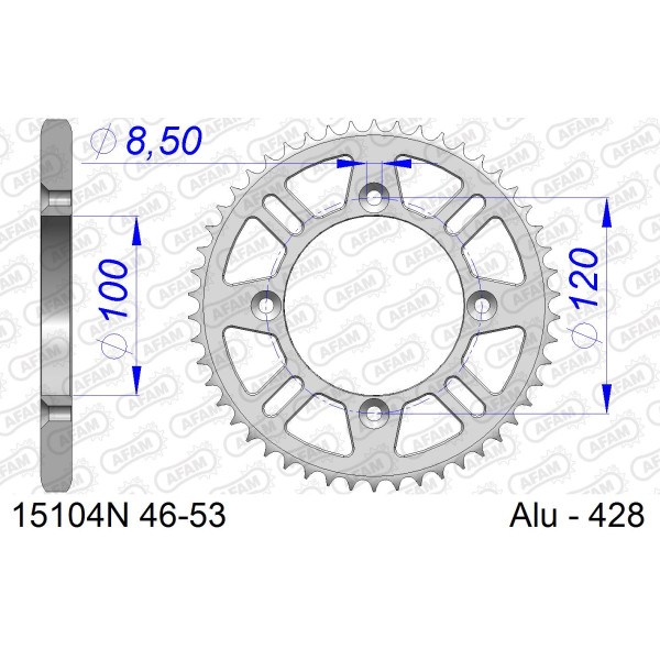 AFAM Zębatka tylna aluminiowa do łańcucha 428 kod 15104N-52