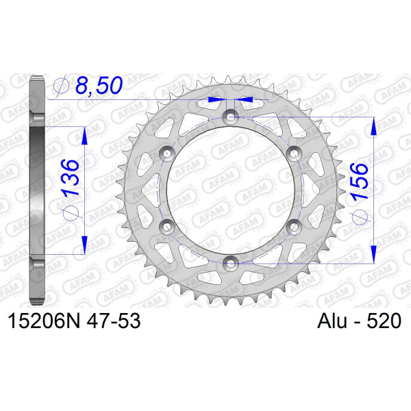 AFAM Zębatka tylna aluminiowa do łańcucha 520 kod 15206N-52