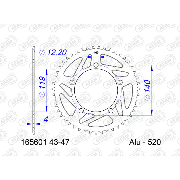 AFAM Zębatka tylna aluminiowa do łańcucha 520 kod 165601-47