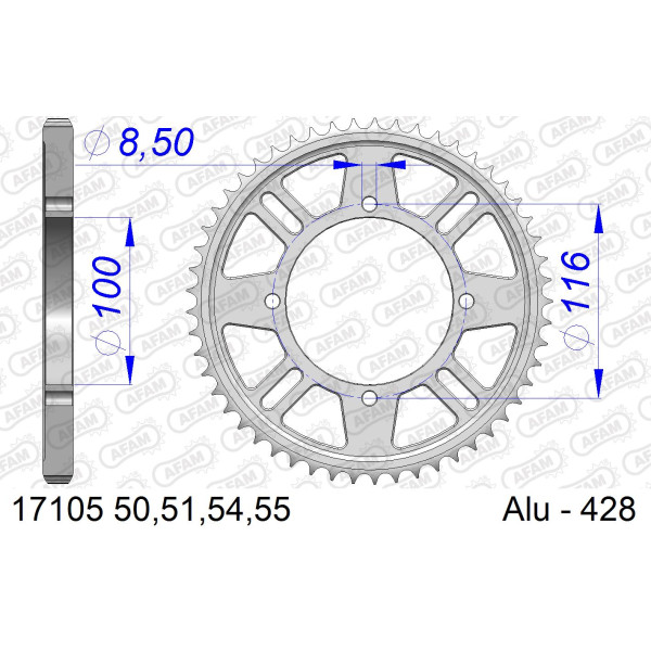 AFAM Zębatka tylna aluminiowa do łańcucha 428 kod 17105-51