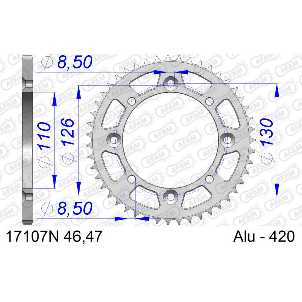 AFAM Zębatka tylna aluminiowa do łańcucha 420 kod 17107N-46