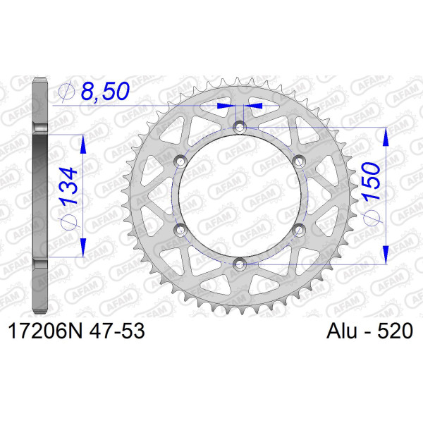 AFAM Zębatka tylna aluminiowa do łańcucha 520 kod 17206N-50