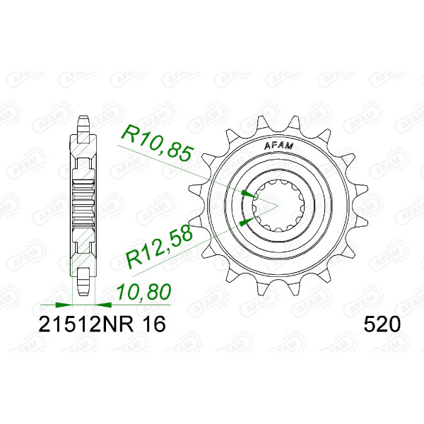 AFAM Zębatka przednia do łańcucha 520 + RUBBER kod 21512NR-16