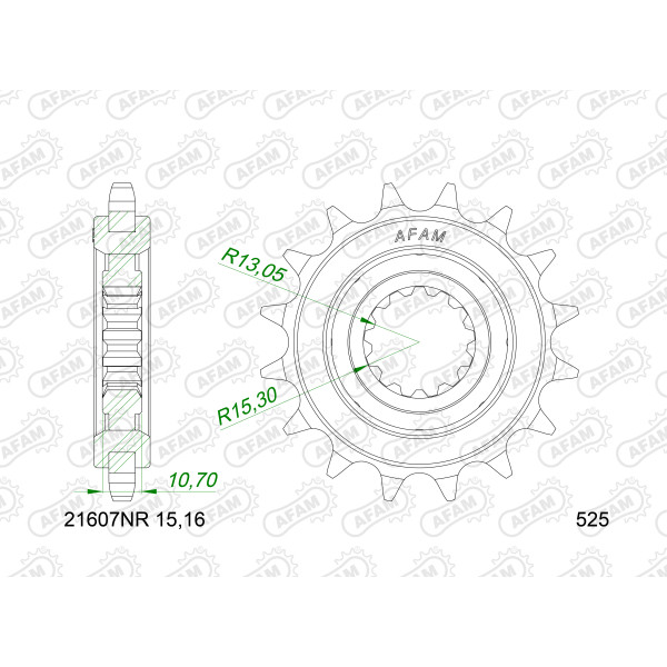 AFAM Zębatka przednia do łańcucha 525 + RUBBER kod 21607NR-15