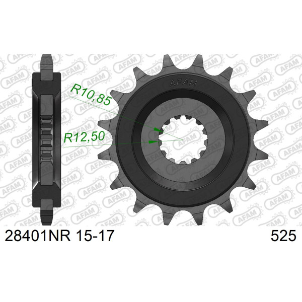 AFAM Zębatka przednia do łańcucha 525 + RUBBER kod 28401NR-16