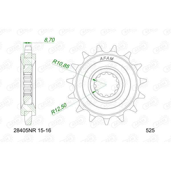 AFAM Zębatka przednia do łańcucha 525 + RUBBER kod 28405NR-15