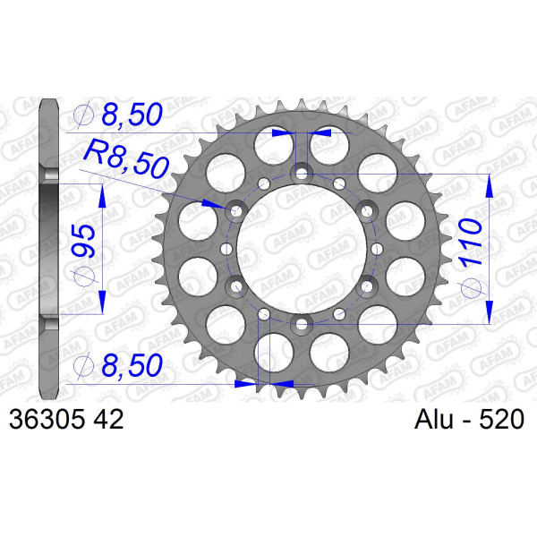 AFAM Zębatka tylna aluminiowa do łańcucha 520 kod 36305-42