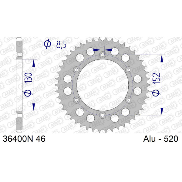 AFAM Zębatka tylna aluminiowa do łańcucha 520 kod 36400N-46