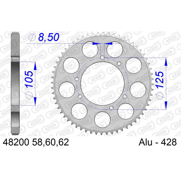 AFAM Zębatka tylna aluminiowa do łańcucha 428 kod 48200-60