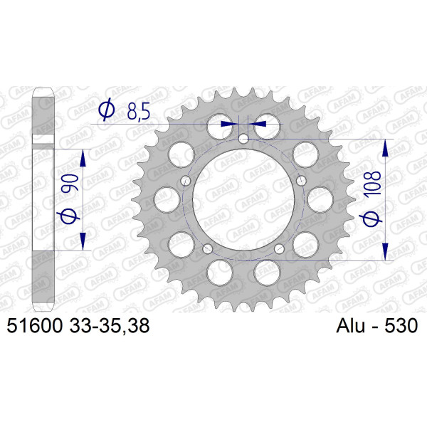 AFAM Zębatka tylna aluminiowa do łańcucha 530 kod 51600-33