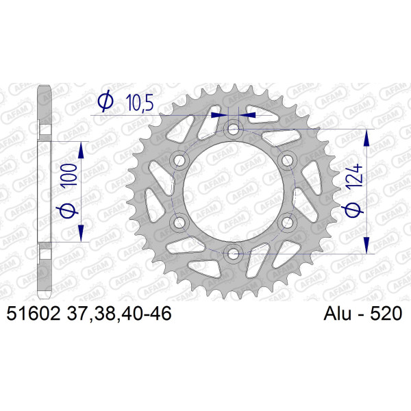 AFAM Zębatka tylna aluminiowa do łańcucha 520 kod 51602-40