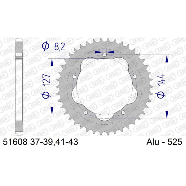 AFAM Zębatka tylna aluminiowa do łańcucha 525 kod 51608-37