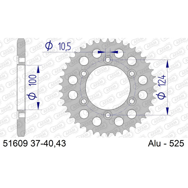 AFAM Zębatka tylna aluminiowa do łańcucha 525 kod 51609-38