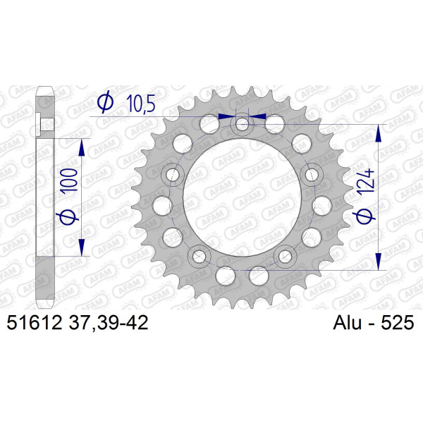 AFAM Zębatka tylna aluminiowa do łańcucha 525 kod 51612-39