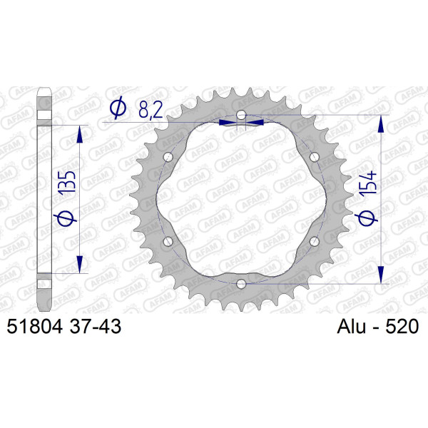 AFAM Zębatka tylna aluminiowa do łańcucha 520 PCD kod 51804-40