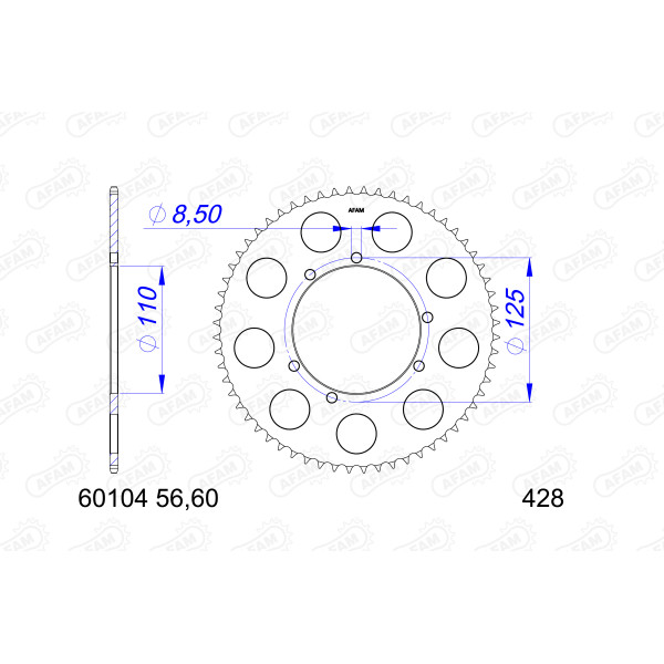 AFAM Zębatka tylna aluminiowa do łańcucha 428 kod 60104-60