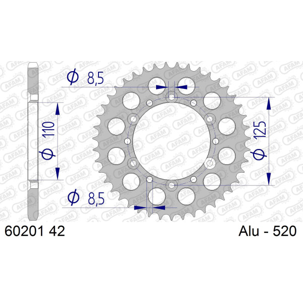 AFAM Zębatka tylna aluminiowa do łańcucha 520 kod 60201-42
