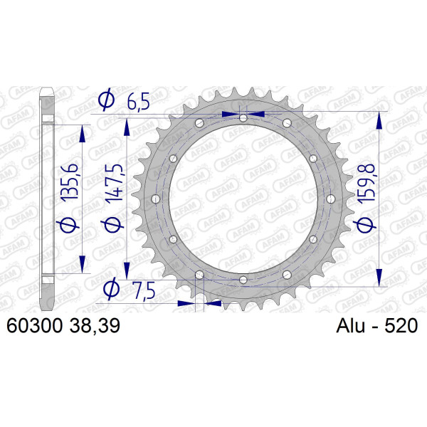 AFAM Zębatka tylna aluminiowa do łańcucha 520 kod 60300-39