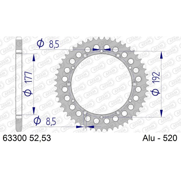 AFAM Zębatka tylna aluminiowa do łańcucha 520 kod 63300-52