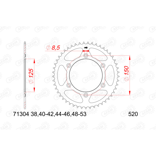 AFAM Zębatka tylna stalowa do łańcucha 520 kod 71304-47