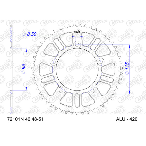 AFAM Zębatka tylna aluminiowa do łańcucha 420 kod 72101N-51