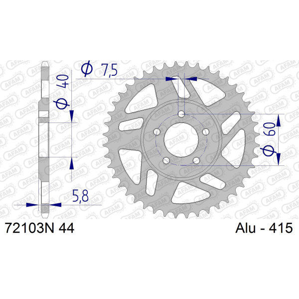 AFAM Zębatka tylna aluminiowa do łańcucha 415 kod 72103N-44