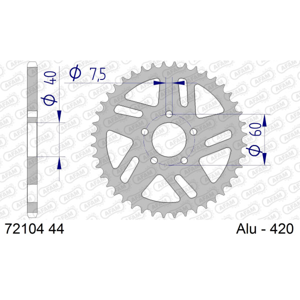 AFAM Zębatka tylna aluminiowa do łańcucha 420 kod 72104-44