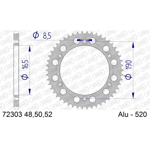 AFAM Zębatka tylna aluminiowa do łańcucha 520 kod 72303-50