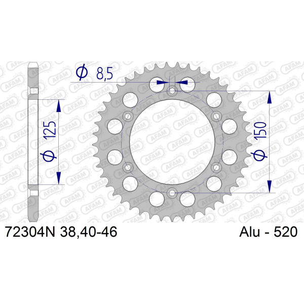 AFAM Zębatka tylna aluminiowa do łańcucha 520 kod 72304N-41