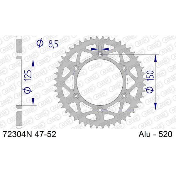 AFAM Zębatka tylna aluminiowa do łańcucha 520 kod 72304N-49