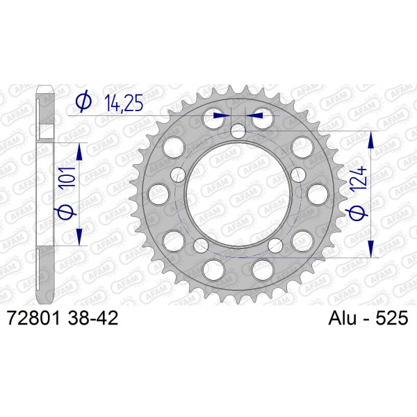 AFAM Zębatka tylna aluminiowa do łańcucha 525 kod 72801-40