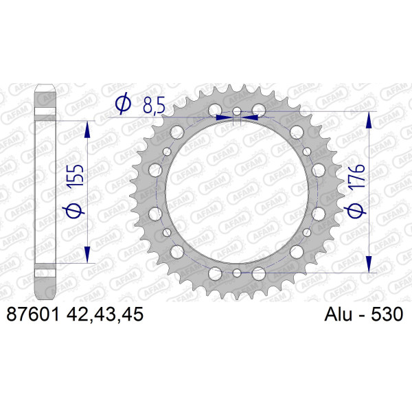 AFAM Zębatka tylna aluminiowa do łańcucha 530 kod 87601-42