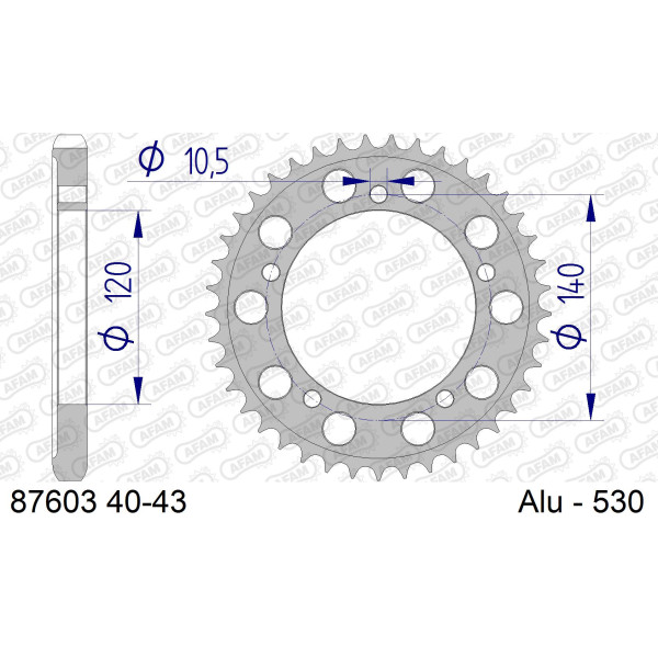 AFAM Zębatka tylna aluminiowa do łańcucha 530 kod 87603-41