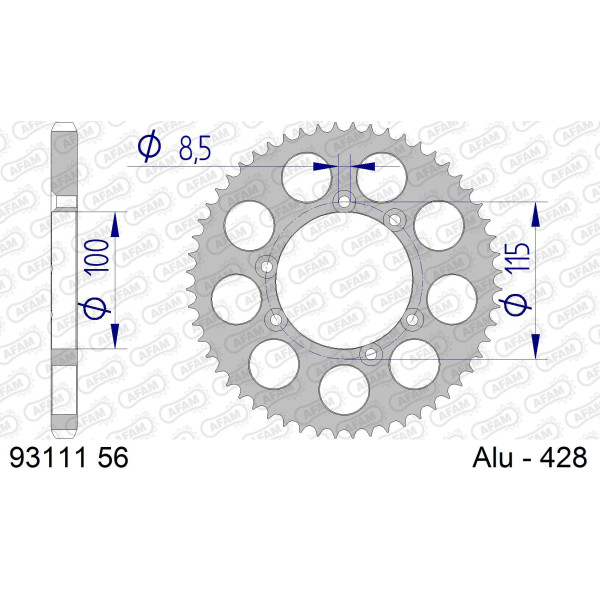 AFAM Zębatka tylna aluminiowa do łańcucha 428 kod 93111-56