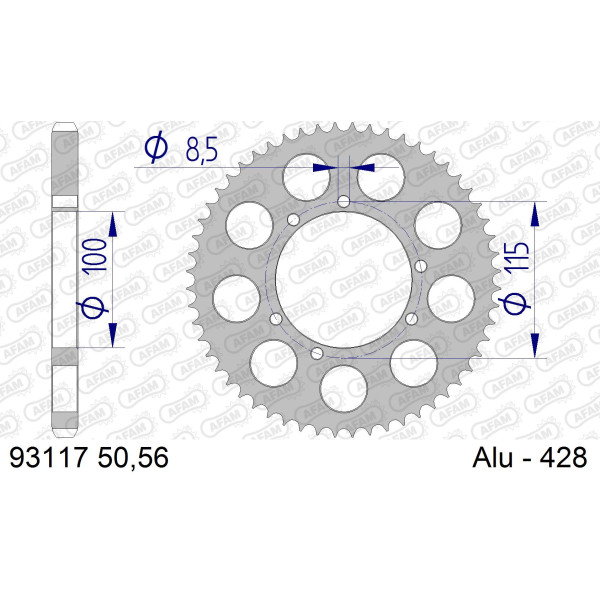 AFAM Zębatka tylna aluminiowa do łańcucha 428 kod 93117-56