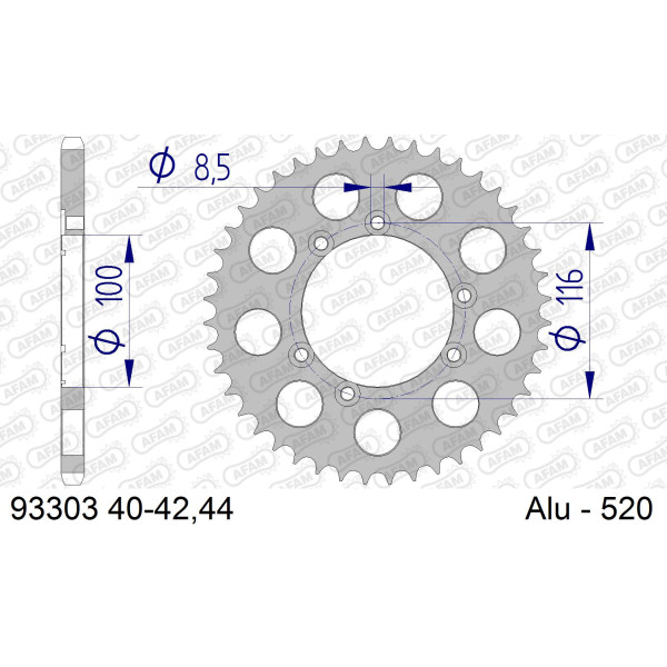 AFAM Zębatka tylna aluminiowa do łańcucha 520 kod 93303-41