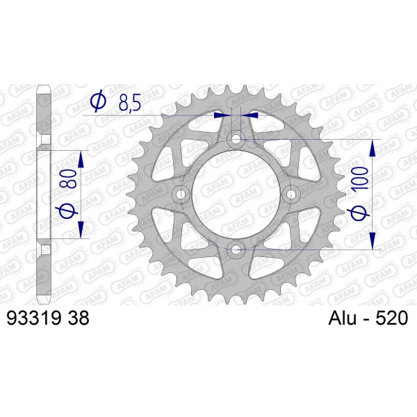 AFAM Zębatka tylna aluminiowa do łańcucha 520 kod 93319-38