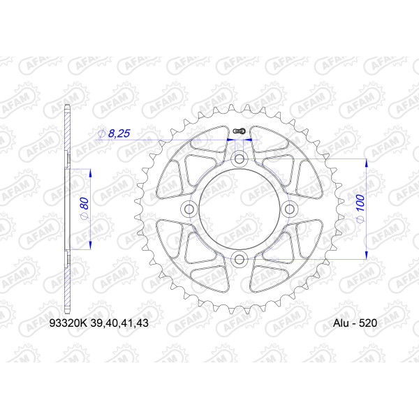 AFAM Zębatka tylna aluminiowa do łańcucha 520 BLACK kod 93320K-43