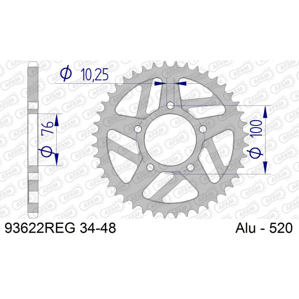 AFAM Zębatka tylna aluminiowa do łańcucha 520 HARD kod 93622REG-44 PS