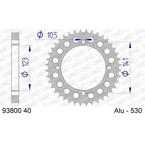AFAM Zębatka tylna aluminiowa do łańcucha 530 kod 93800-40