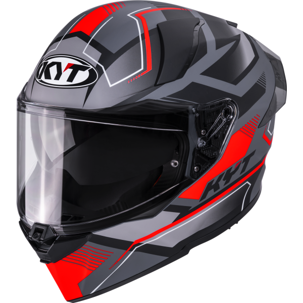 Kask motocyklowy KYT R2R PARSEC SZARY MATT/CZERWONY E06