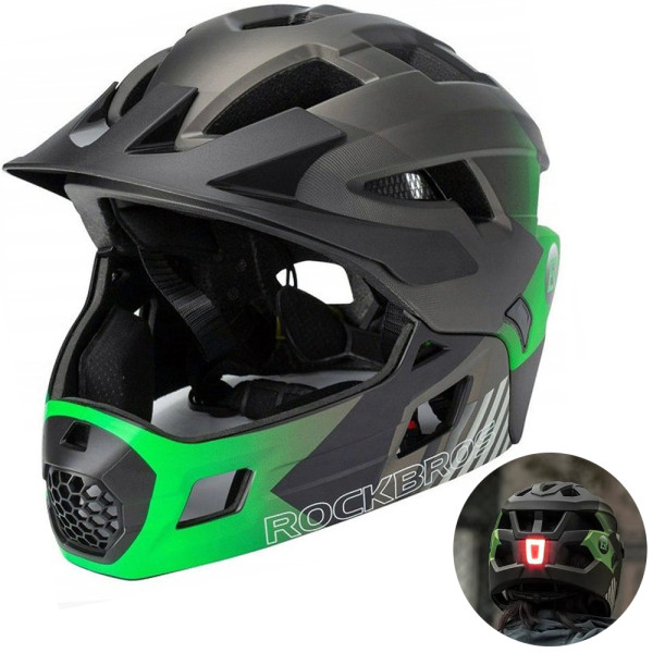 Kask dziecięcy z odpinaną szczęką i lampką FULL FACE off-road Rockbros TS-61 Green