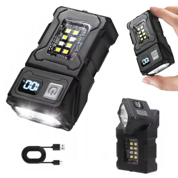 Latarka taktyczna, lampka LED COB z wbudowaną głowicą obrotową + magnes USB typ C