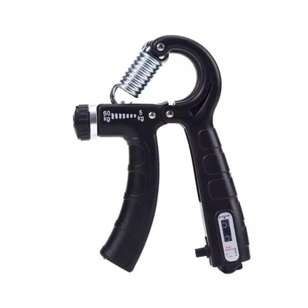 Ściskacz do rąk, do ćwiczeń dłoni, licznik powtórzeń, regulacja oporu 5-60kg Czarny